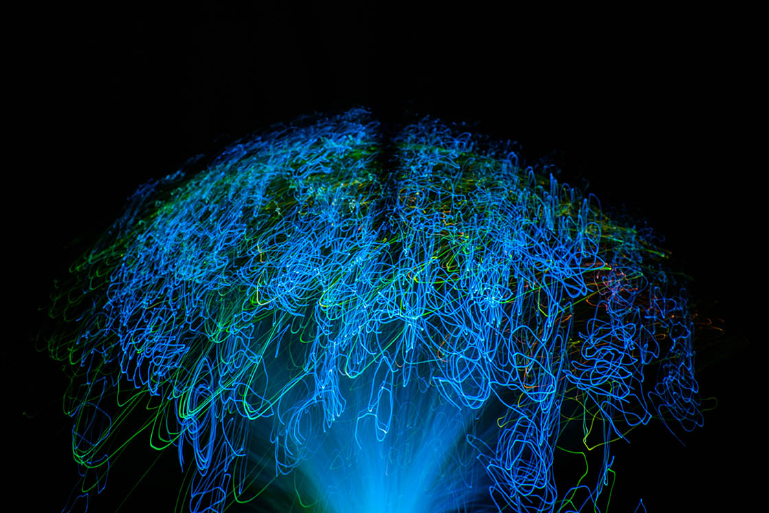 Blue light tracing the shape of neural pathways