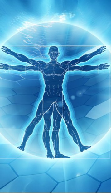 A glowing figure with arms outstretched
